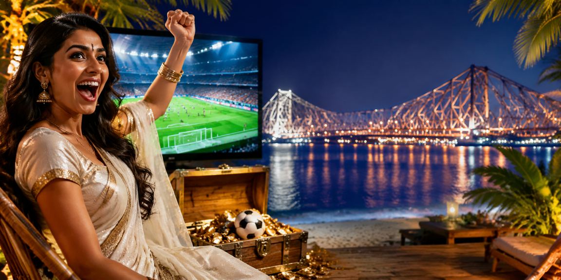 Indian woman enjoying sports betting on a mobile device in Kolkata